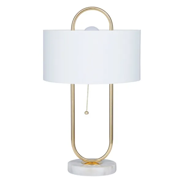 Table Lamps-Kirkland's Home Metal Open Loop Stem White Round Table Lamp Gold