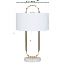Table Lamps-Kirkland's Home Metal Open Loop Stem White Round Table Lamp Gold