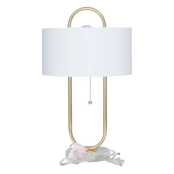 Table Lamps-Kirkland's Home Metal Open Loop Stem White Round Table Lamp Gold