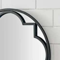 Decorative Mirrors-Kirkland's Home Metal Quatrefoil Round Frame Wall Mirror Black