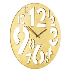 Clocks-Kirkland's Home Metal Round Frame Cutout Numerals Clock Gold