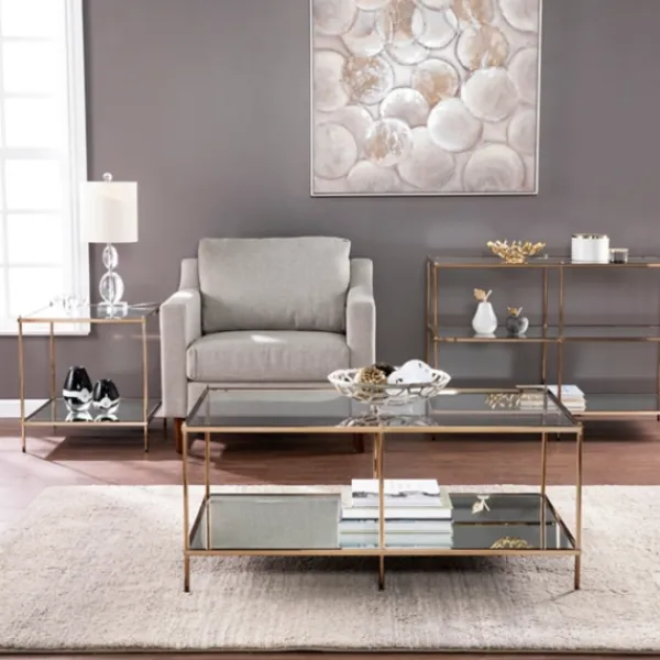 Console Tables-Kirkland's Home Metal 3-Tier Mirrored Console Table Gold