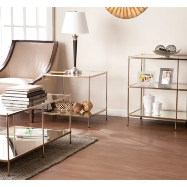 Console Tables-Kirkland's Home Metal 3-Tier Mirrored Console Table Gold