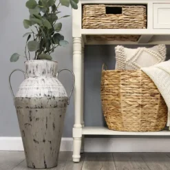 Vases-Kirkland's Home Metal Two-Tone Distressed Vase Gray