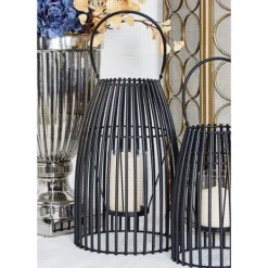 Lanterns-Kirkland's Home Metal Vertical Caged Lantern, 16 In. Black
