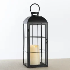 Lanterns-Kirkland's Home Metal Windowpane Lantern, 21 In. Black