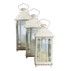 Lanterns-Kirkland's Home Metal Windowpane Lanterns, Set Of 3 White