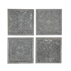Wall Plaques-Kirkland's Home Metallic Carved Fir Wood Wall Plaques, Set Of 4 Brown/Silver