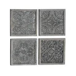 Wall Plaques-Kirkland's Home Metallic Carved Fir Wood Wall Plaques, Set Of 4 Brown/Silver