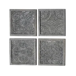 Wall Plaques-Kirkland's Home Metallic Carved Fir Wood Wall Plaques, Set Of 4 Brown/Silver