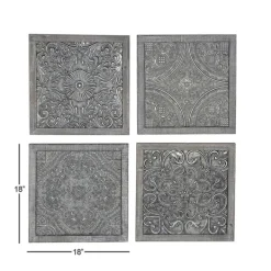 Wall Plaques-Kirkland's Home Metallic Carved Fir Wood Wall Plaques, Set Of 4 Brown/Silver