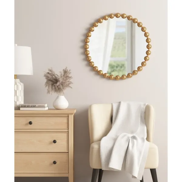 Decorative Mirrors-Kirkland's Home Metallic Gold Foiled Beaded Wall Mirror, 27 In.