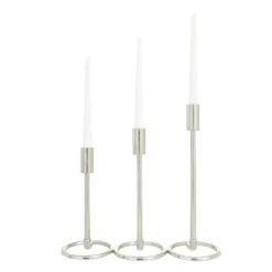 Candle Holders-Kirkland's Home Metallic Loop Base Taper Candle Holders, Set Of 3 Silver