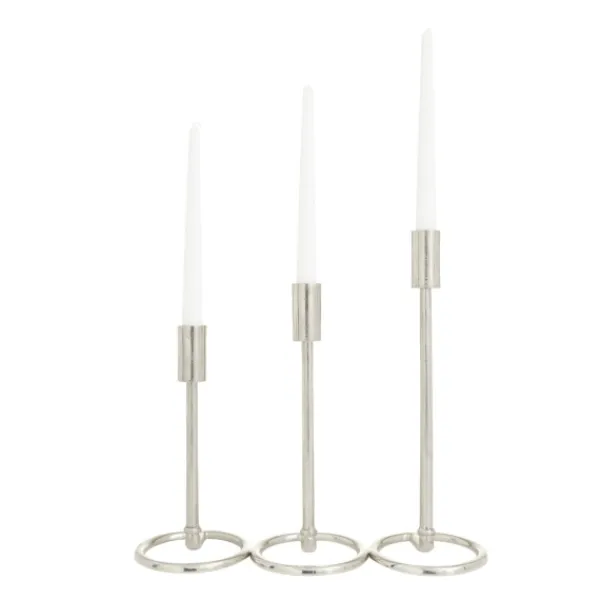 Candle Holders-Kirkland's Home Metallic Loop Base Taper Candle Holders, Set Of 3 Silver
