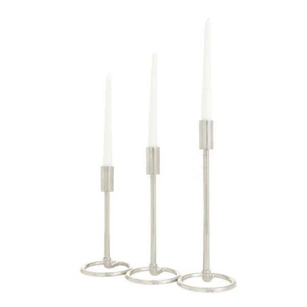 Candle Holders-Kirkland's Home Metallic Loop Base Taper Candle Holders, Set Of 3 Silver