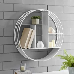 Shelves-Kirkland's Home Metallic Metal Circular Frame Wall Shelf White