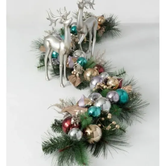 Arrangements & Greenery-Kirkland's Home Metallic Multicolor Ornaments And Berries Garland Green/Silver/Red/Gold/Blue