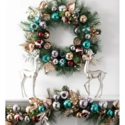 Arrangements & Greenery-Kirkland's Home Metallic Multicolor Ornaments And Berries Garland Green/Silver/Red/Gold/Blue
