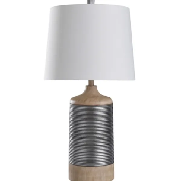 Table Lamps-Kirkland's Home Metallic Silver Banded Table Lamp White