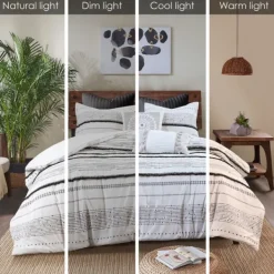 Comforters-Kirkland's Home Mia White Striped 3-Pc. King Comforter Set White/Black