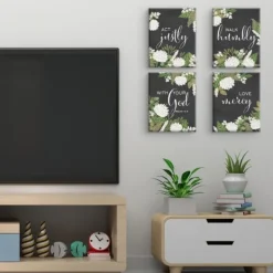 Wall Quotes & Signs-Kirkland's Home Micah 6:8 Canvas Art Prints, Set Of 4 Black/White/Green
