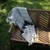 Blankets & Throws-Kirkland's Home Midnight Crosshatch Stripes Outdoor Throw Blanket White/Black