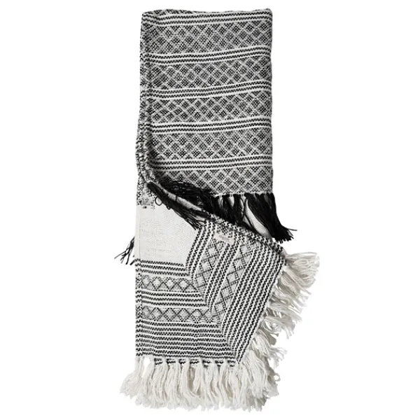 Blankets & Throws-Kirkland's Home Midnight Crosshatch Stripes Outdoor Throw Blanket White/Black