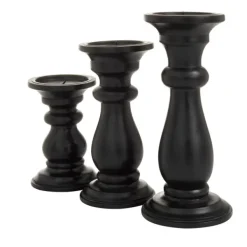Candle Holders-Kirkland's Home Midnight Distressed Wood Candle Holders, Set Of 3 Black