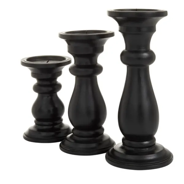 Candle Holders-Kirkland's Home Midnight Distressed Wood Candle Holders, Set Of 3 Black