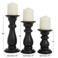 Candle Holders-Kirkland's Home Midnight Distressed Wood Candle Holders, Set Of 3 Black
