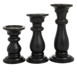 Candle Holders-Kirkland's Home Midnight Distressed Wood Candle Holders, Set Of 3 Black