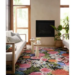 Outdoor Rugs-Kirkland's Home Midnight Garden Party Indoor/Outdoor Rug, 5X7 Black/Pink/Multi