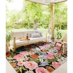 Outdoor Rugs-Kirkland's Home Midnight Garden Party Indoor/Outdoor Rug, 7X11 Black/Pink/Multi