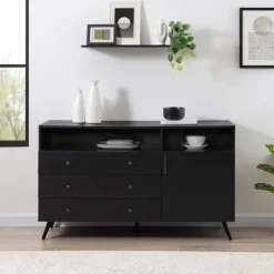 Cabinets & Sideboards-Kirkland's Home Midnight Mid-Century Modern Sideboard