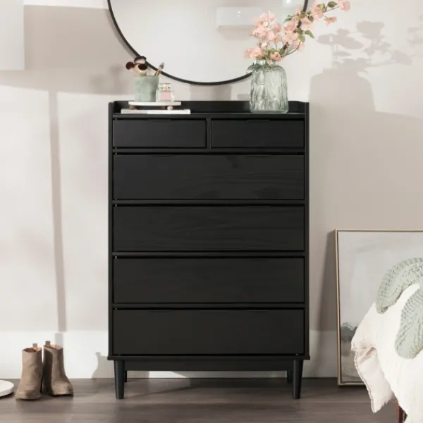 Dressers & Chests-Kirkland's Home Midnight Solid Wood Pull Tab Dresser Black