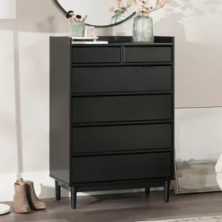 Dressers & Chests-Kirkland's Home Midnight Solid Wood Pull Tab Dresser Black
