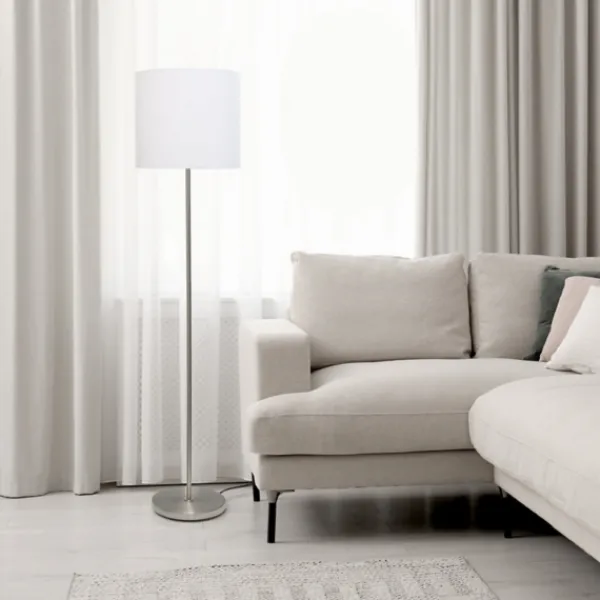 Floor Lamps-Kirkland's Home Minimal Brushed Nickel Stem Floor Lamp White