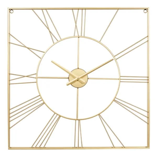 Clocks-Kirkland's Home Minimal Square Open Face Clock Gold