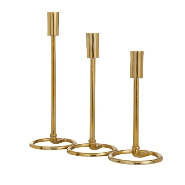 Candle Holders-Kirkland's Home Minimalist Circle Base 3-Pc. Candlestick Set Gold