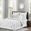 Quilts-Kirkland's Home Miriam Floral & Stripe 3-Pc. King Quilt Set Gray/White