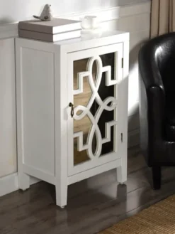 Cabinets & Sideboards-Kirkland's Home Mirrored 1-Door Cabinet With Overlay Pattern White