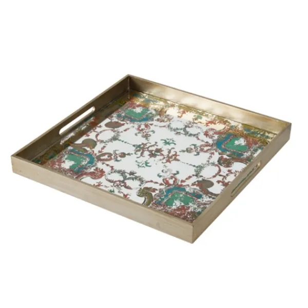 Decorative Trays-Kirkland's Home Mirrored Moroccan Pattern Tray With Gold Edges White/Gold/Multi