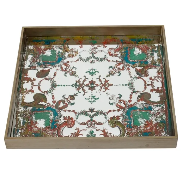 Decorative Trays-Kirkland's Home Mirrored Moroccan Pattern Tray With Gold Edges White/Gold/Multi