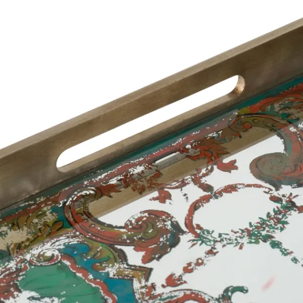 Decorative Trays-Kirkland's Home Mirrored Moroccan Pattern Tray With Gold Edges White/Gold/Multi