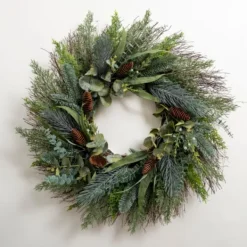 Wreaths-Kirkland's Home Mixed Cypress And Eucalyptus Winter Wreath Green/Brown