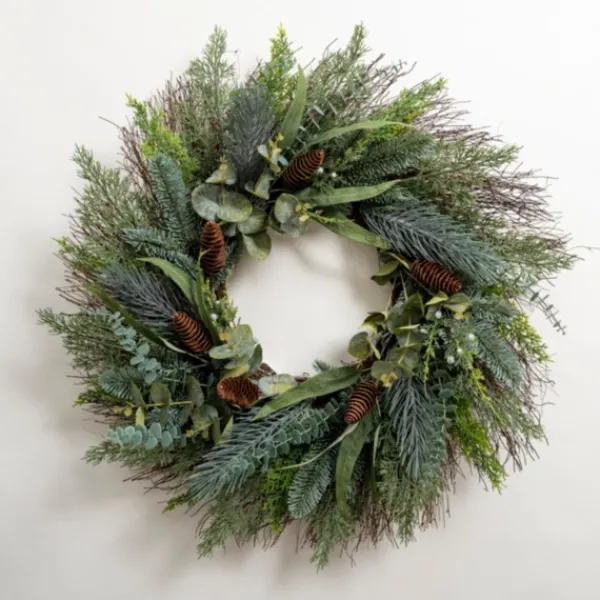 Wreaths-Kirkland's Home Mixed Cypress And Eucalyptus Winter Wreath Green/Brown