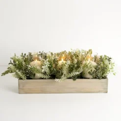 Arrangements & Greenery-Kirkland's Home Mixed Greenery Candle Centerpiece Green/Tan