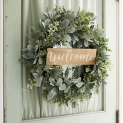 Wreaths-Kirkland's Home Mixed Greenery Welcome Sign Wreath Green/Brown