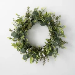 Wreaths-Kirkland's Home Mixed Greens And Wildflowers Wreath, 22 In. Green/White