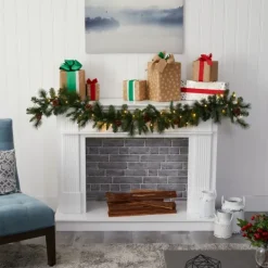 Arrangements & Greenery-Kirkland's Home Mixed Pine Clear Led Lighted Garland Green